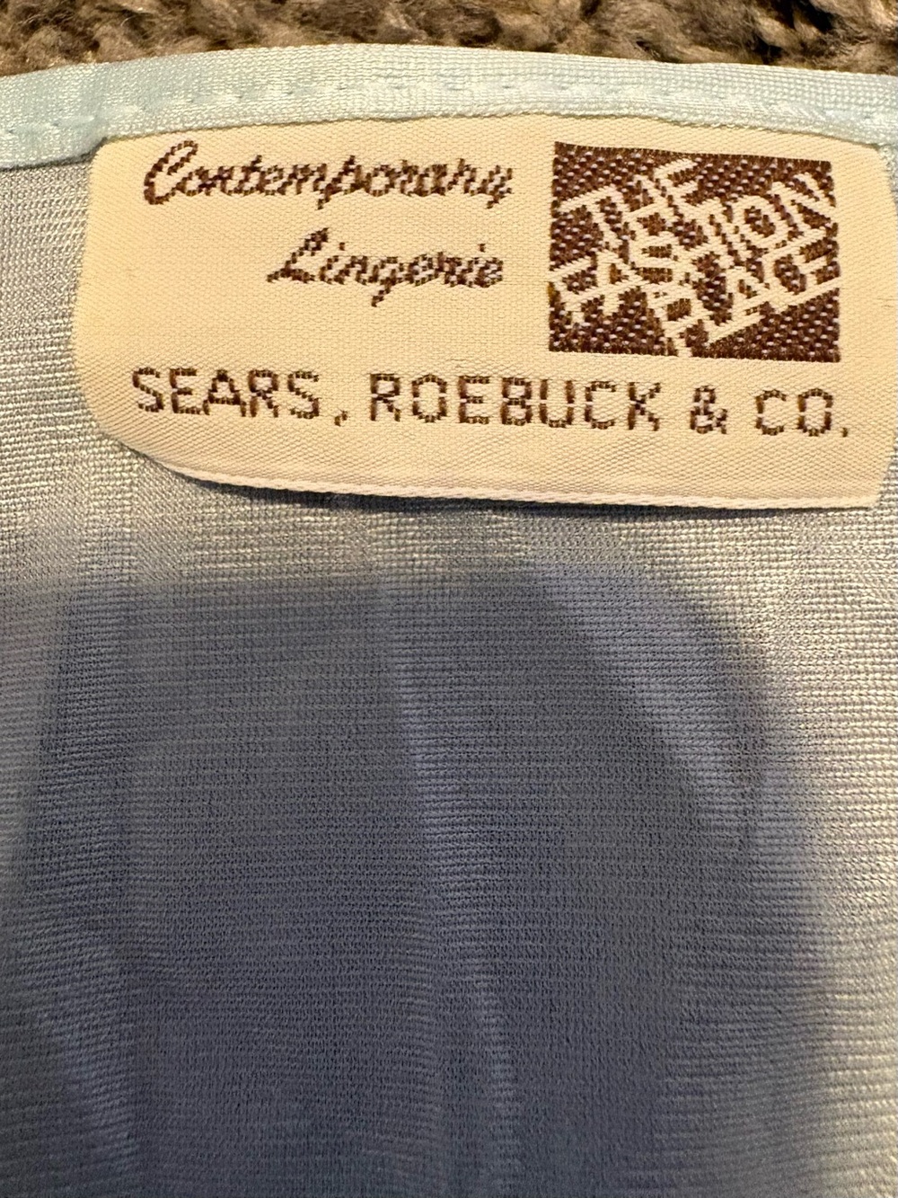 Vintage the fashion place Sears. Light Blue Satin Long Robe with Cream Lace Trim - Picture 3 of 4
